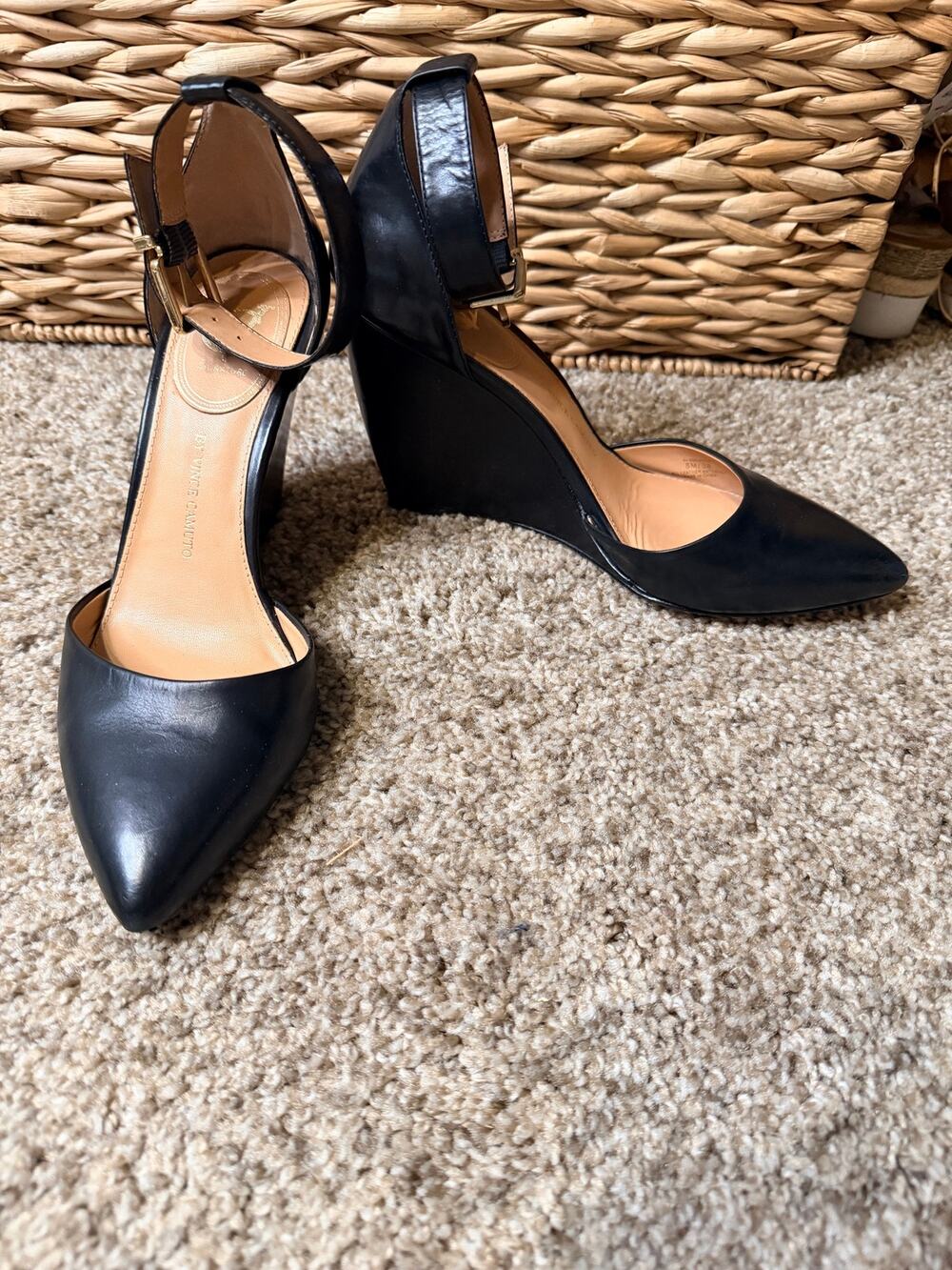 Signature by Vince Camuto, black leather wedge ankle 8 791